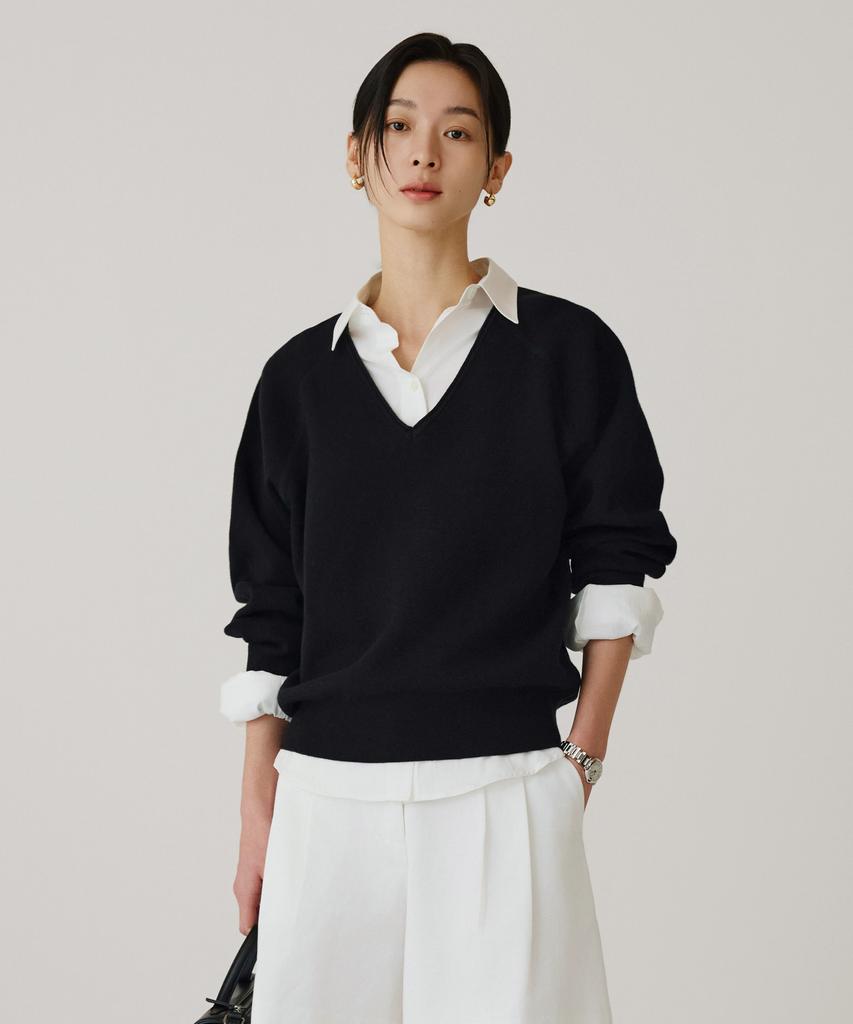 Siyajyu Sikn2181 Balloon V-Neck Loose Fit Knit_Black