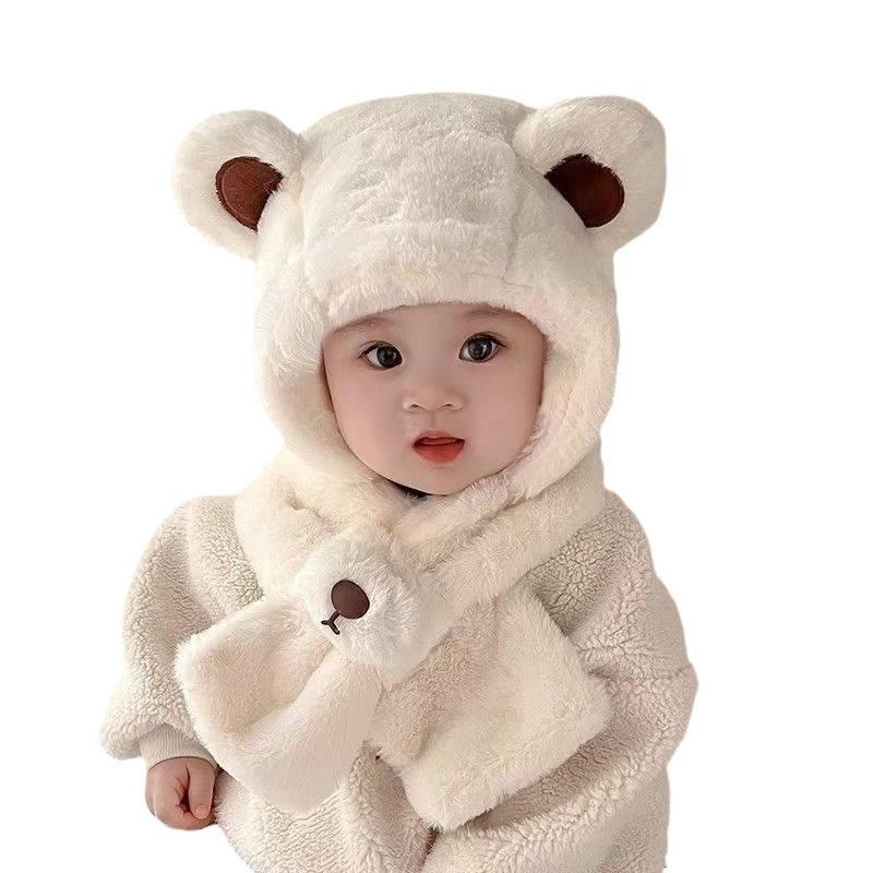 Baby hat and scarf combo, new autumn and winter model, cute and super adorable, thickened and warm ear-protecting hat for boys and girls2Set