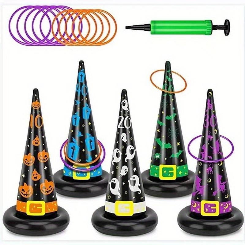 Ring Toss Set with Inflatable Witch Hat - Perfect for Indoor and Outdoor Parties, Inflatable Ring Toss Toy, Perfect Party Game