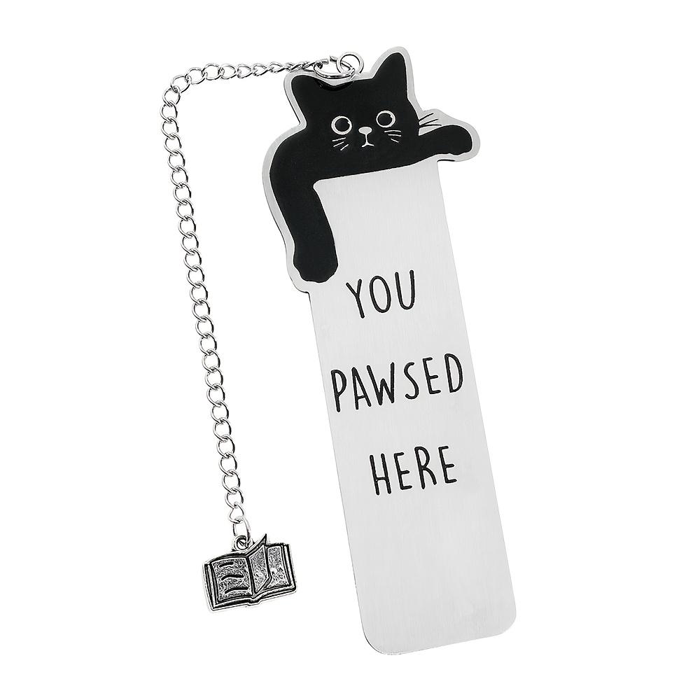 Charming Black Cat 'You Pawse Here' Stainless Steel Bookmark - Perfect Gift for Cat Lovers & Bookworms, Ideal for Birthdays & Christmas Parties