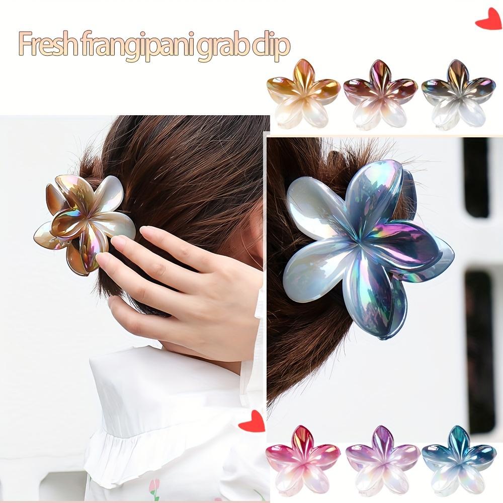 1 Stück Elegante Frangipani Haarnadel, Glitzernde Kunststoffblume Haarspange, Niedliches Hai-Klammer-Design, Farblich passend, Mittlere Größe, Einzelnes individuelles Stück