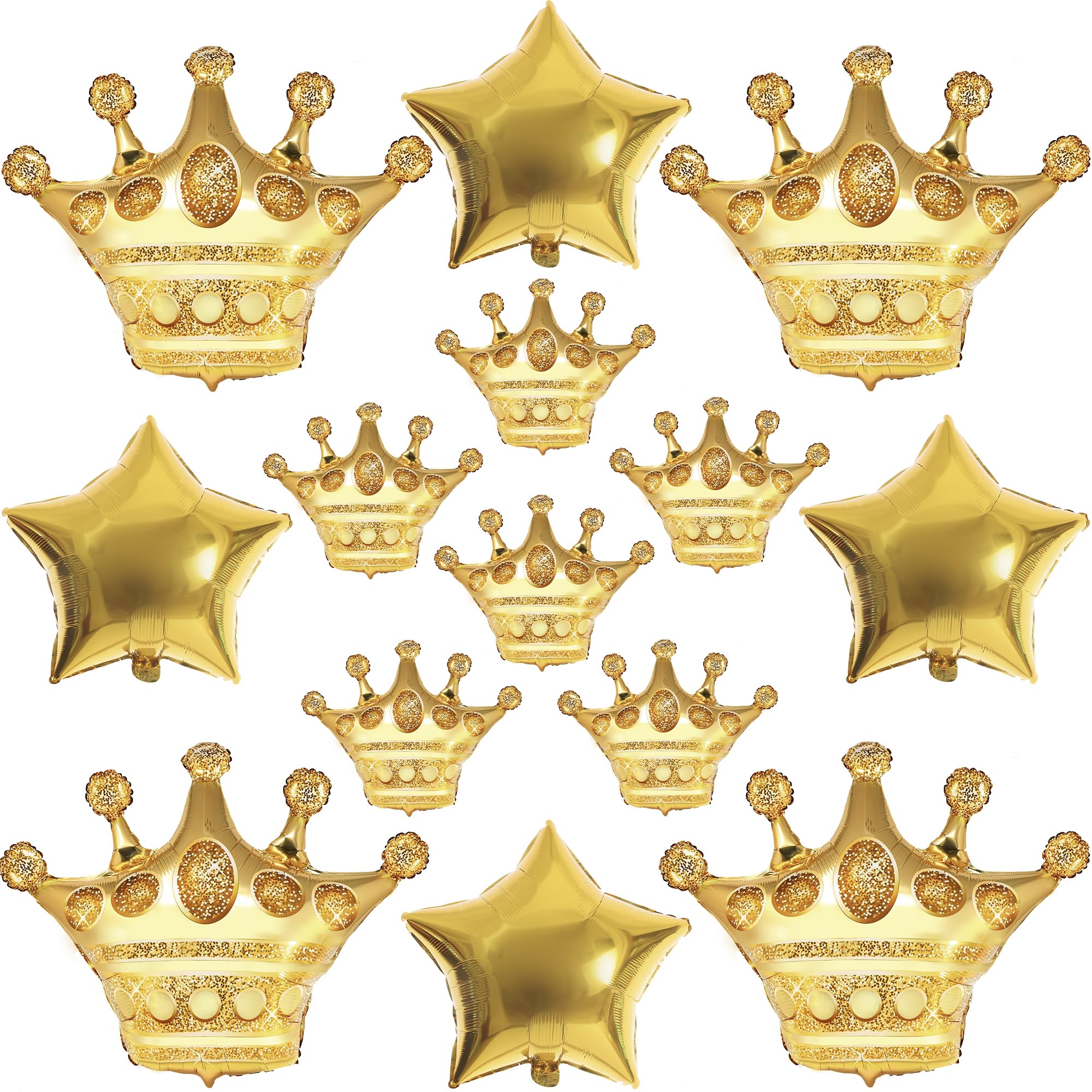 14-Piece Gold Crown Set Aluminum Foil Balloons Mini Crown Medium Crown Gold Five-Pointed Star Suitable for Birthday Party Decoration Other