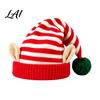 Comfortable Elastic Hat Christmas Elf Knitted Hat Ears And Fluffy Fur Ball Decor Soft Funny Cosplay Headwear Acrylic Striped Cap for Winter Festive