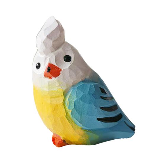 Hand-Carved Bird Sculpture Solid Wood Ornaments Miniature Desk Decor for Home Study Office Room Cute Gift for Bird Lovers