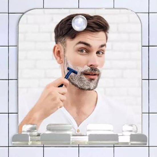 1 Set Shower Mirror with Suction Cup Wall Mounted Acrylic Anti-Fog Shaving Makeup Mirror for Bathroom
