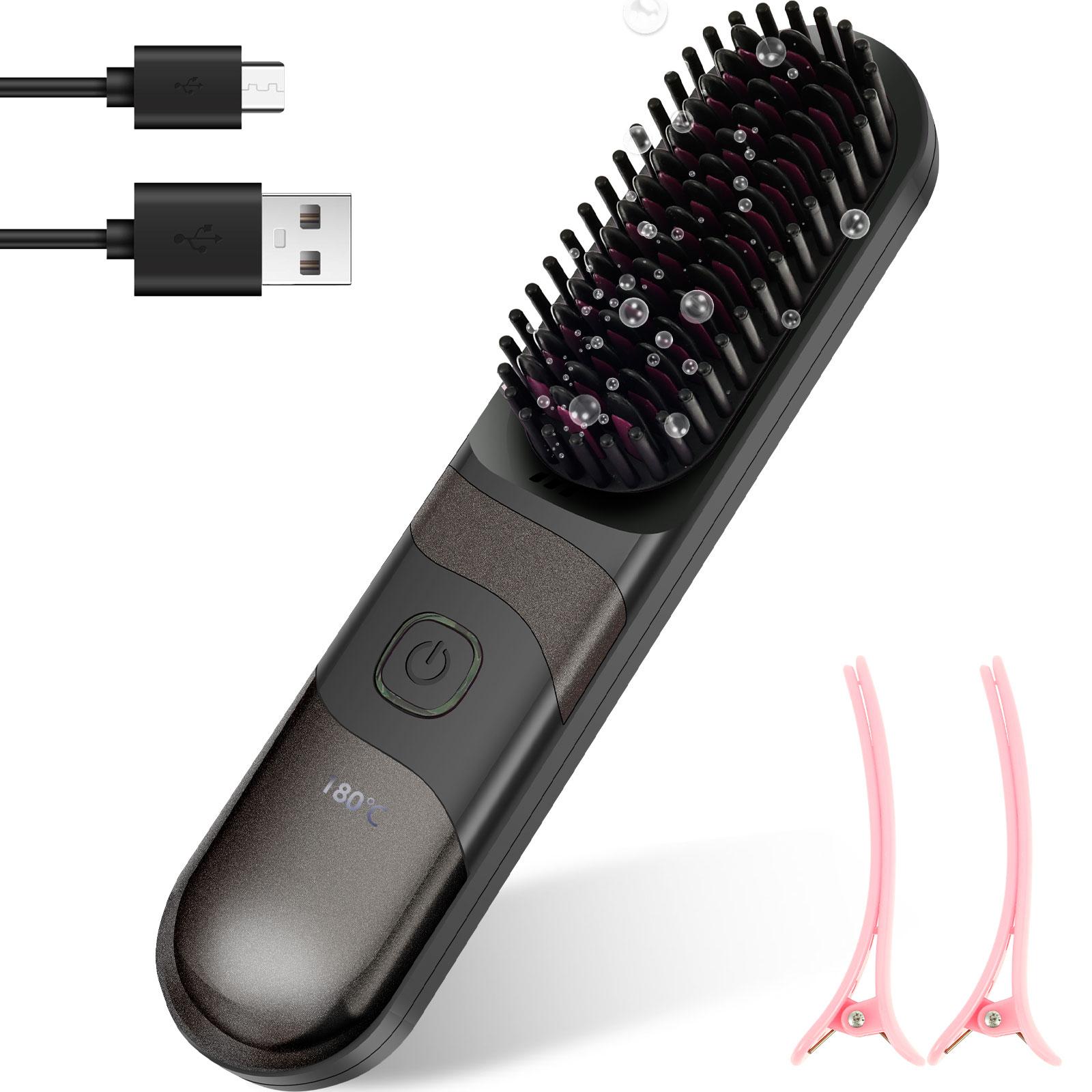 

Hair Straightener Brush Cordless Rechargeable Heating Hair Styling Comb Portable Multifunctional with 3 Temperature Settings чёрный