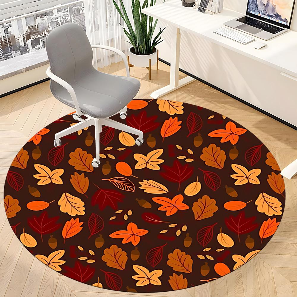 1pc Autumn Leaves Office Round Area Rug,  Mat Suitable For Office, Under Office Chairs Bedroom Living Room Home Decor, Room Deco
