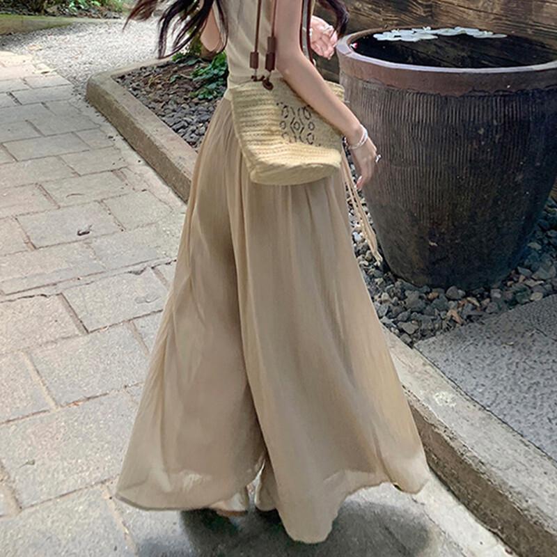 JK&JS French Retro High-Waist Wide-Leg Pleated Pants