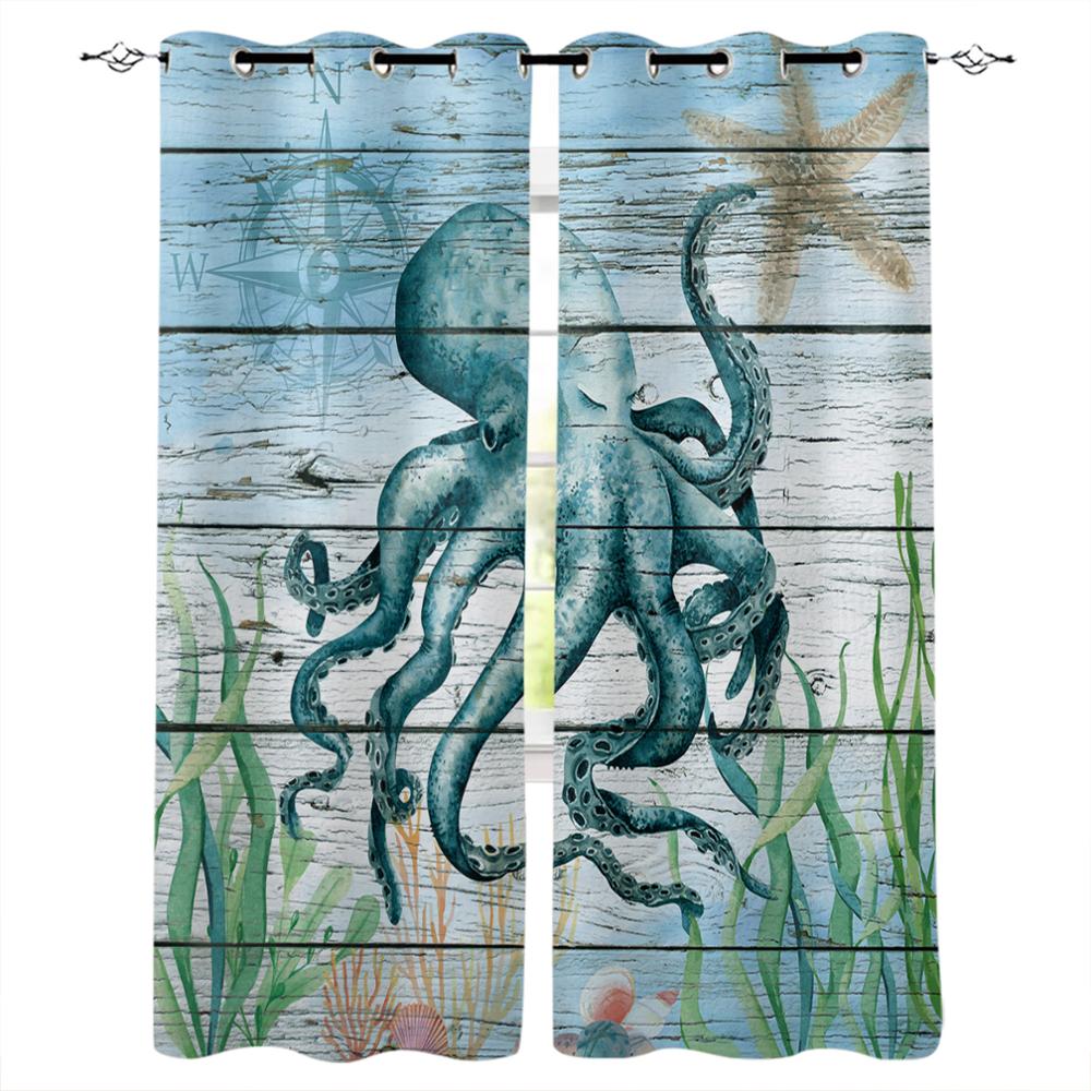 Zwierzę Morskie Konik Morski Algi Zasłony Okienne Zasłony Panelowe do Sypialni Kuchni Salonu Dekoracja Domu na Boże Narodzenie
