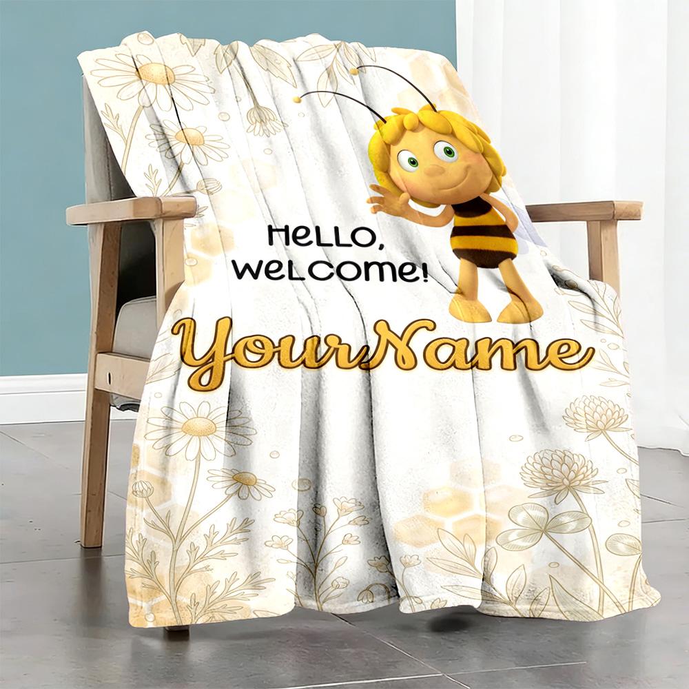 Biene Maja Personalized Name Blanket Multi-purpose Customizable Blanket Ultra-Soft for Nap Bed Home Decor Seaside All-Season Use