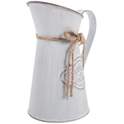 Retro Tin Flower Pot Vintage Iron Planter Galvanized Metal Vase Decorative Pitcher Farmhouse Style Bud Wedding Holder Gray Home