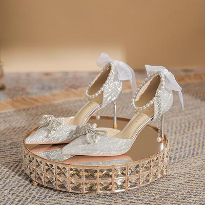 Silver High Heels Fairy 18-year-old Bar Mitzvah Crystal Wedding Shoes Bridal Shoes French Stiletto Not Tired Feet Single Shoes