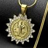 Catholic Saint Benedict Rhinestones Medal Stainless Steel Pendant Necklace for Women Men Gold Color Chain Jewelry san benito