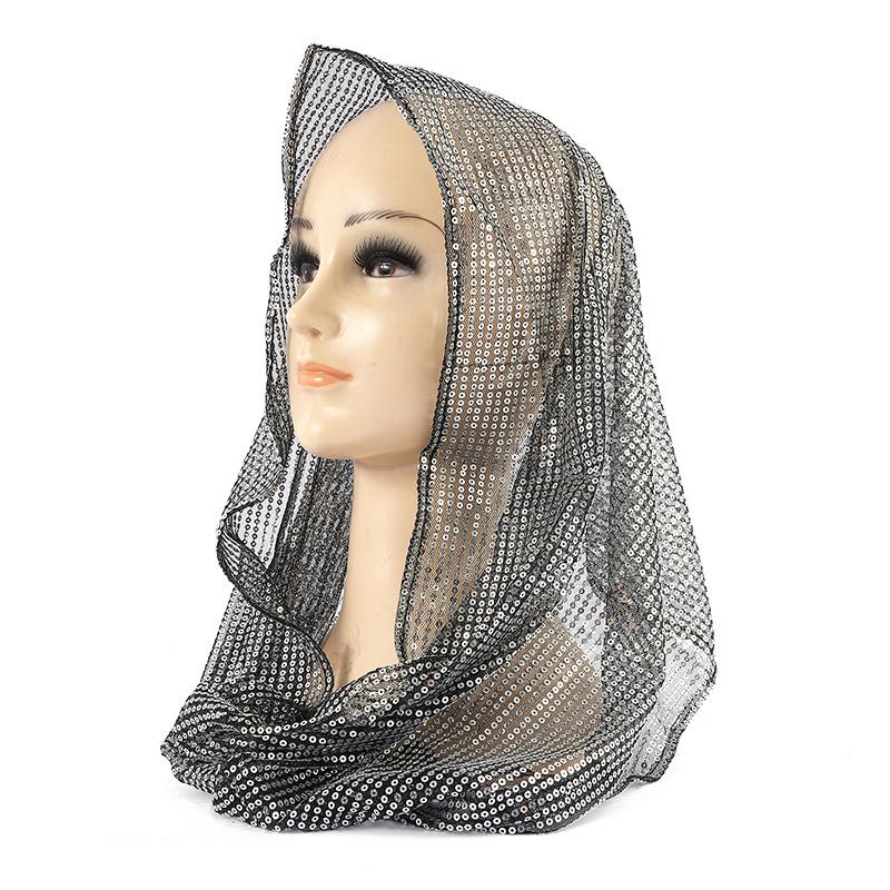 Women Glitter Sequin Hijab Scarf, Soft Mesh Sparkly Head Wrap, Solid Color Lightweight Muslim Headscarf, Fashion Shiny Turban Shawl