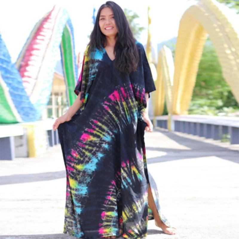 Šaty Bohemian Beach Kaftan pro ženy Barva na kravatu Letní Maxi Župan Letní Plavky Přikrývky Sváteční plavky