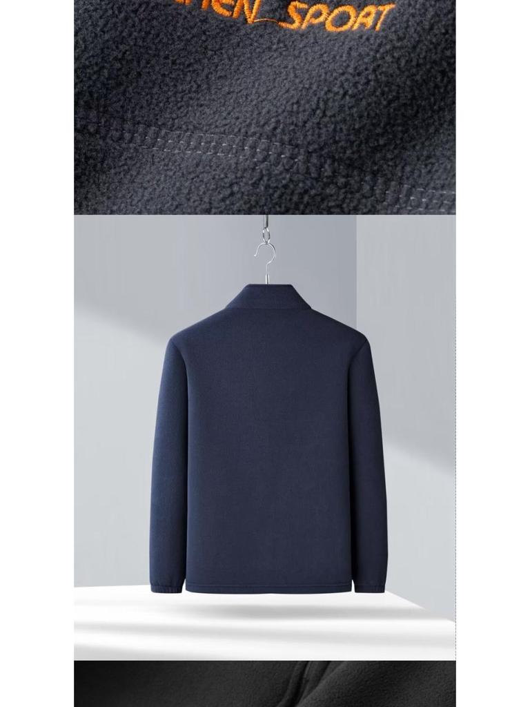 Men's Plus Size Stand Collar Fleece Jacket - Loose Fit for Spring and Autumn