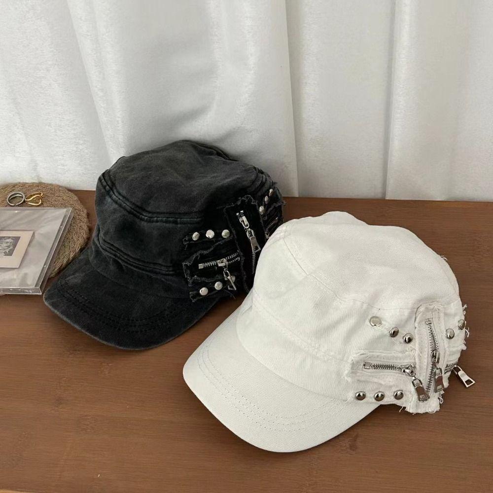 Y2k Metallnieten Flache Kappe Stoff Reitkappe Persönlichkeit Retro Baseballkappe Reise
