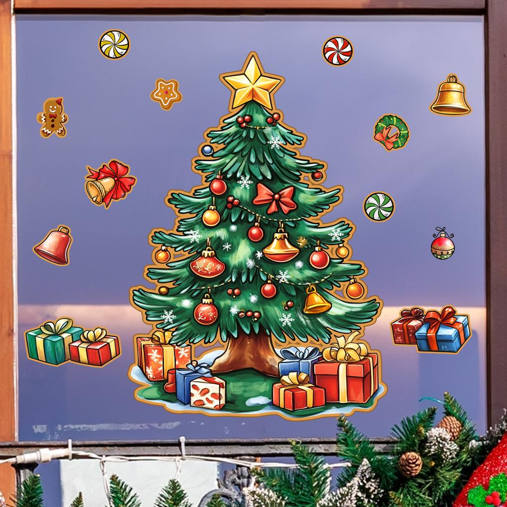 Christmas Tree Pine Window Sticker Self Adhesive Removable Static Cling Glass Decor