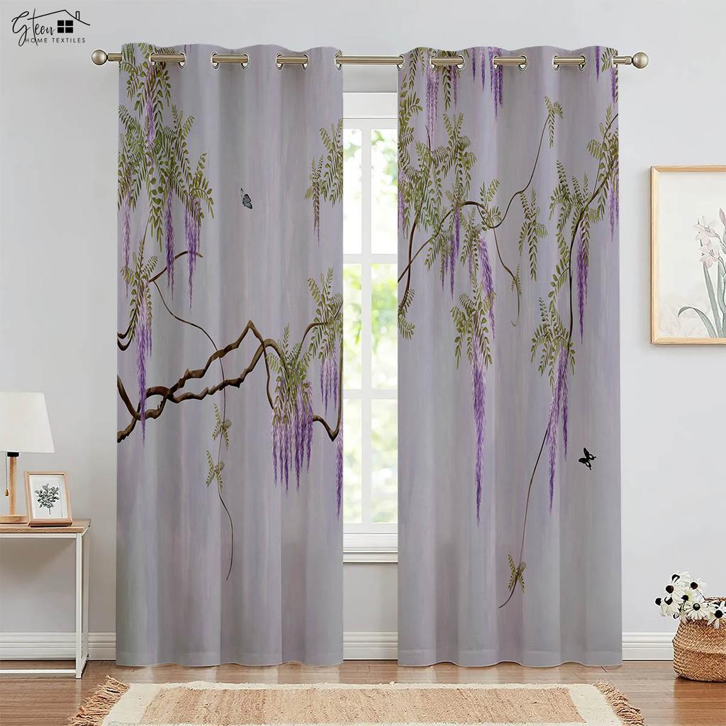 Beautiful Flower 3D Printed Drapes Chinese Style Ink Peony Rose Bed Room Family Room Study Rod Pocket Design Decorative Curtains