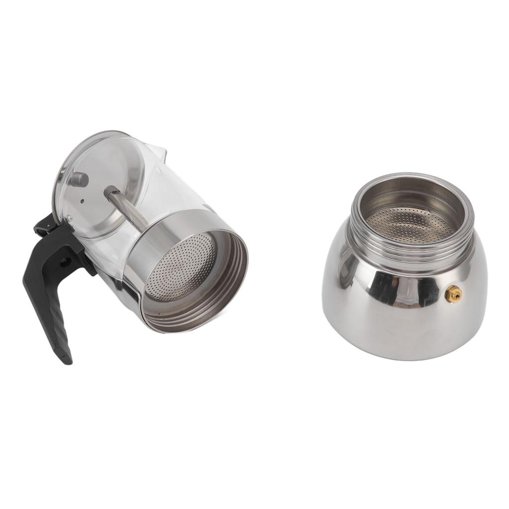Glass Moka Pot Stainless Steel Heat Resistant Portable Classic Italian Coffee Maker for Home and Cafe 300ML