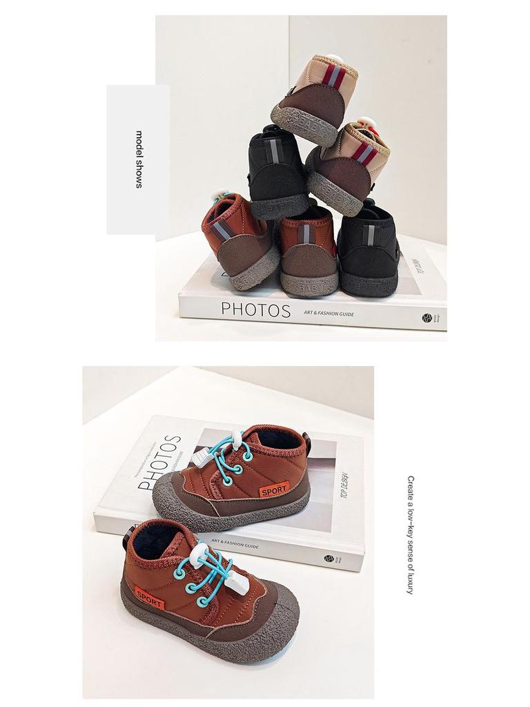 Pantofi de Bumbac Block de Culoare pentru Copii Mici Toamnă/Iarnă - Ghete Scurte Căptușite cu Lână pentru Fete și Băieți