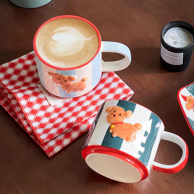 Super Cute Hand-Painted Birthday Puppy Dog Ceramic High-Value Christmas Gift Cup Children'S Milk Water Cup