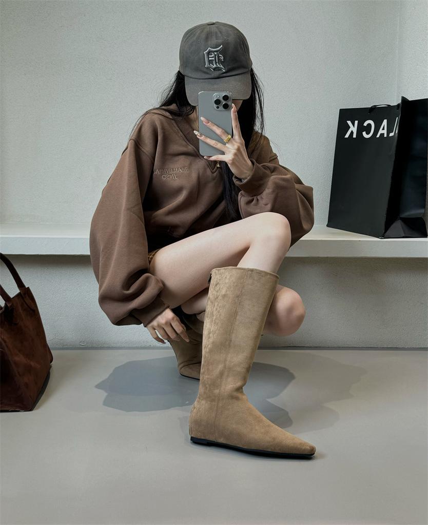 Inner heightening khaki pants tube boots long boots women's shoes 2025 new autumn and winter square head thin long tube knight boots