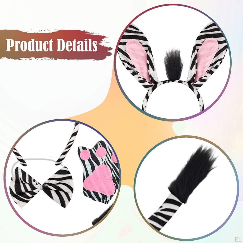 Zebra Ears and Tail Set Creative Paw Gloves for Halloween Carnival Performance