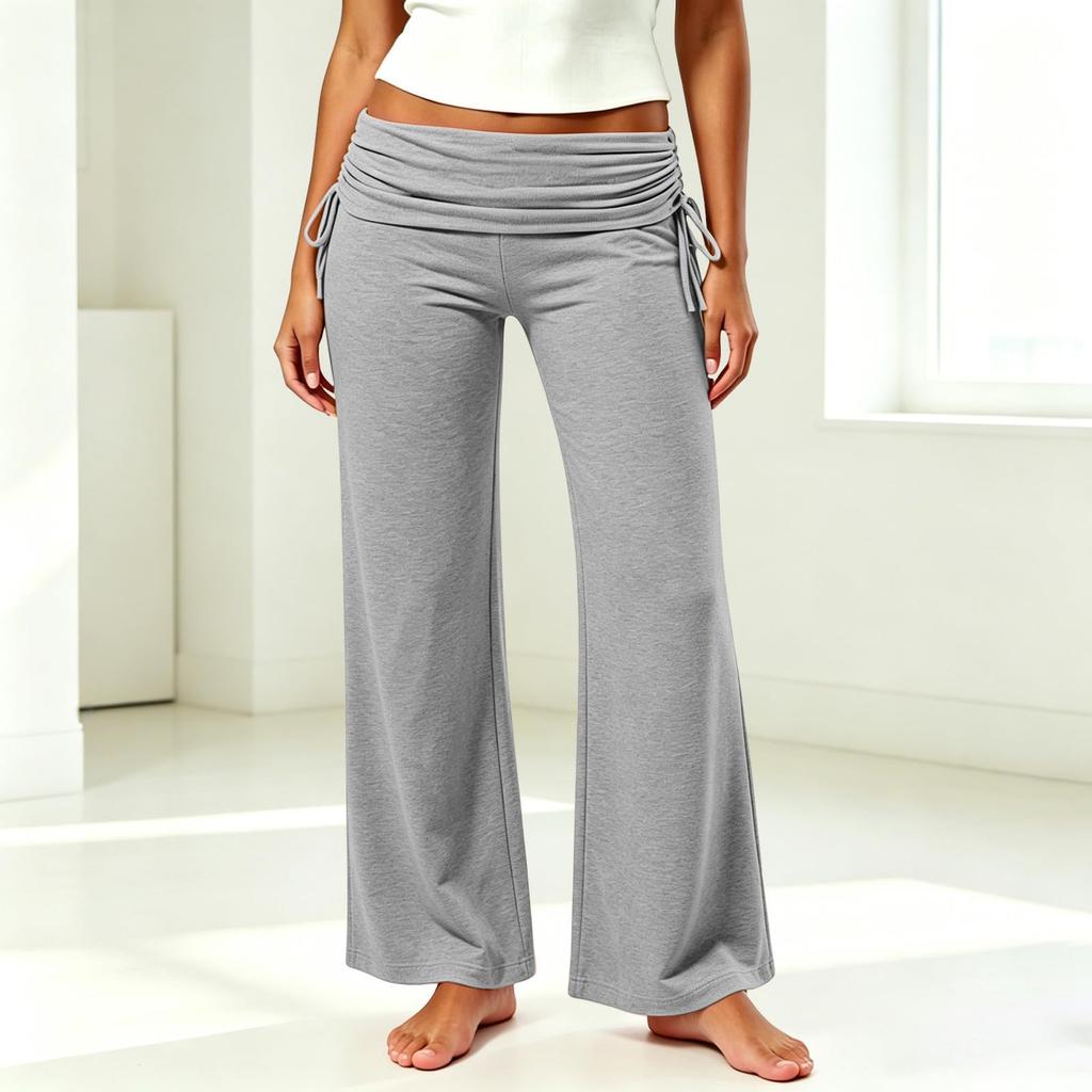 Pantaloni da Yoga da Donna a Pieghe Gamba Larga - Vestibilità Larga Casual per Palestra, Yoga e Uso Quotidiano