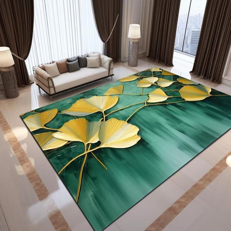 Luxury Ginkgo Biloba Printing Large Area Rug Non-Slip Wear-resistant Carpet for Living Room Bedroom Soft Floor Mat Home Decor