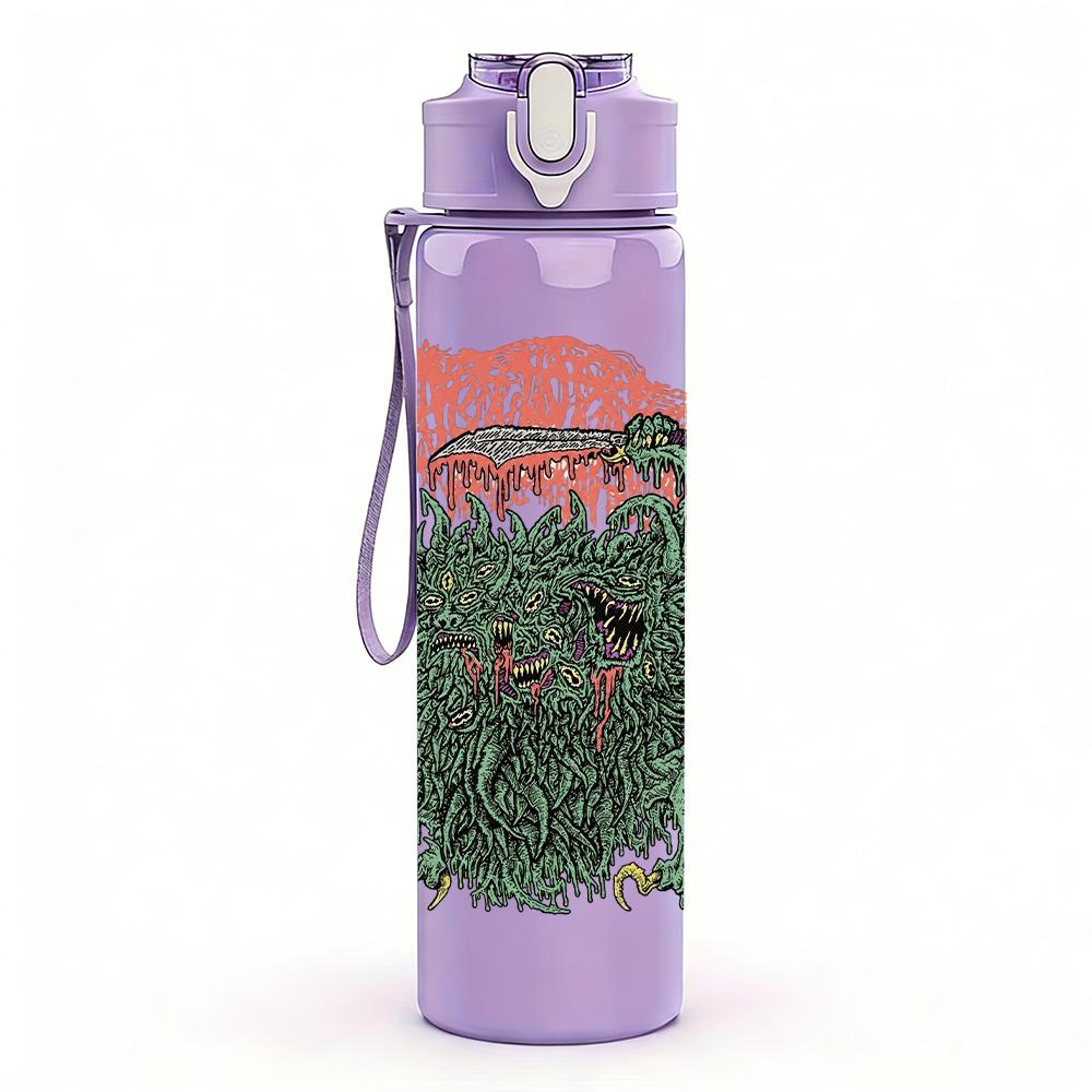 1PC Green bushy plant nature print 750ml colorful plastic sports water bottle leakproof pop up lid with straw for outdoor work home use