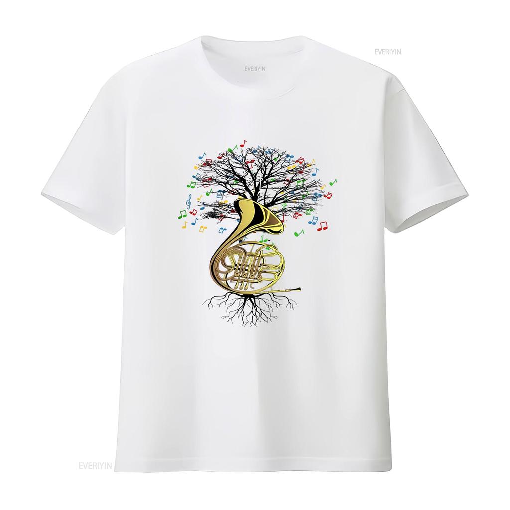 Stylish French Horn T Shirt with Musical Tree Design Perfect for Music Lovers Available in All Sizes vintage Washed Breathable