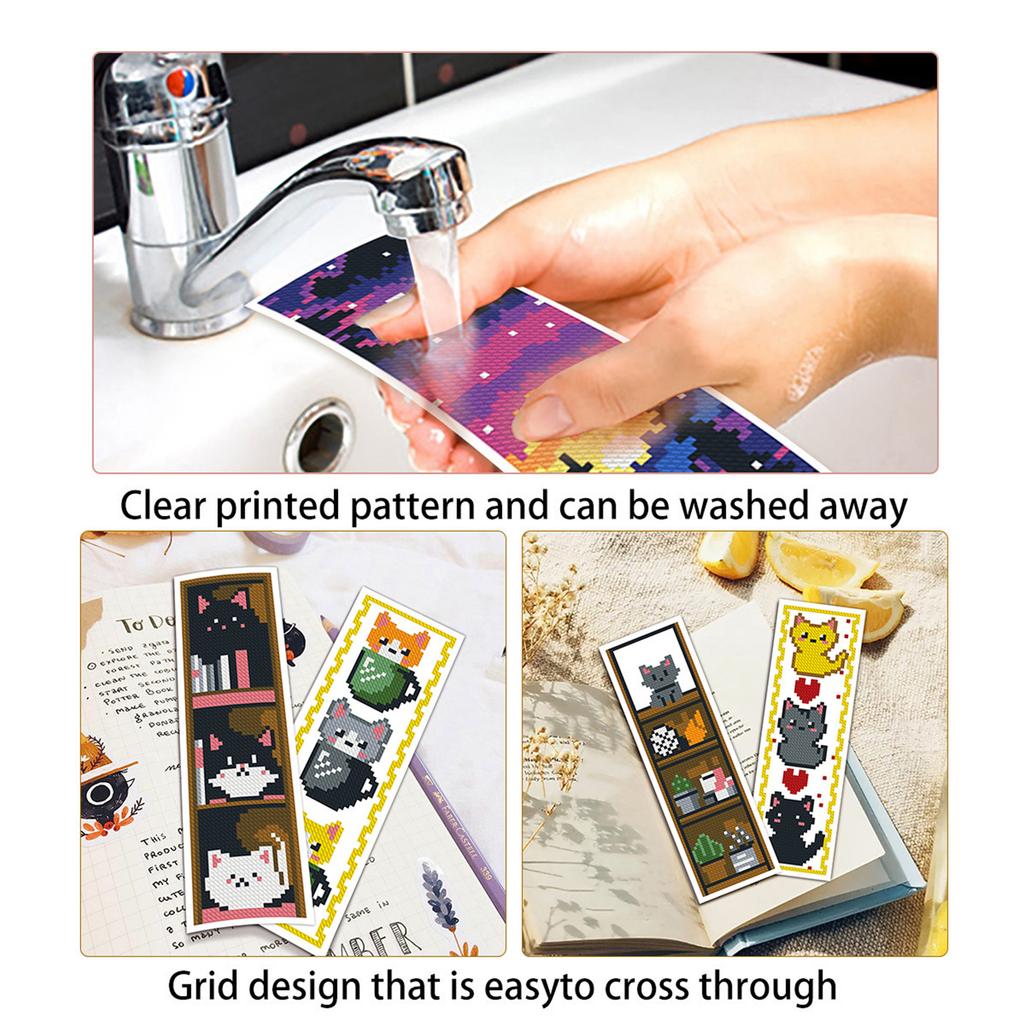 Stamped Cross Stitch Bookmark Set 6Pcs 14CT Floral Animal Pattern with Thread Needle for Adults