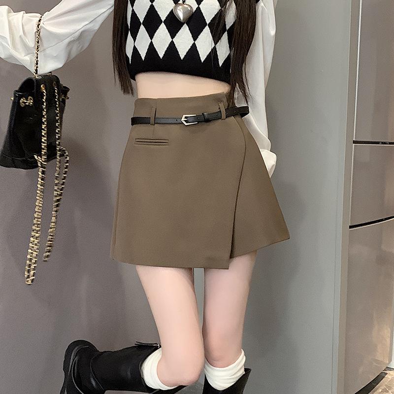 Coffee High-Waisted A-Line Irregular Culottes Skirt - Women's Spring 2025 Trend