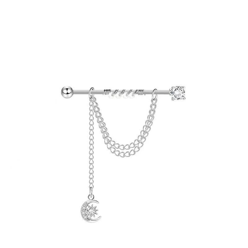 1PC Angel Heart Zircon Tragus Helix Piercing Double Lobe Ear Stud Stainless Steel Tassel Earrings Fashion Women Zircon