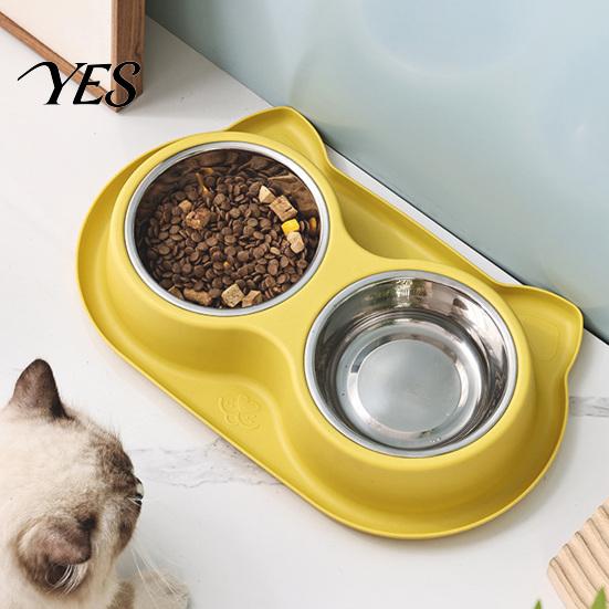 Slow Feeding Dog Bowl Double Bowls Pet Feeder, Feeder And Stainless Steel Bowl, Bone-shaped Spill-Proof Anti-Slip Water Food Set for Indoor Cats Dogs