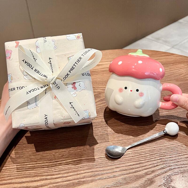 Strawberry Ceramic Coffee Mug with Lid & Spoon