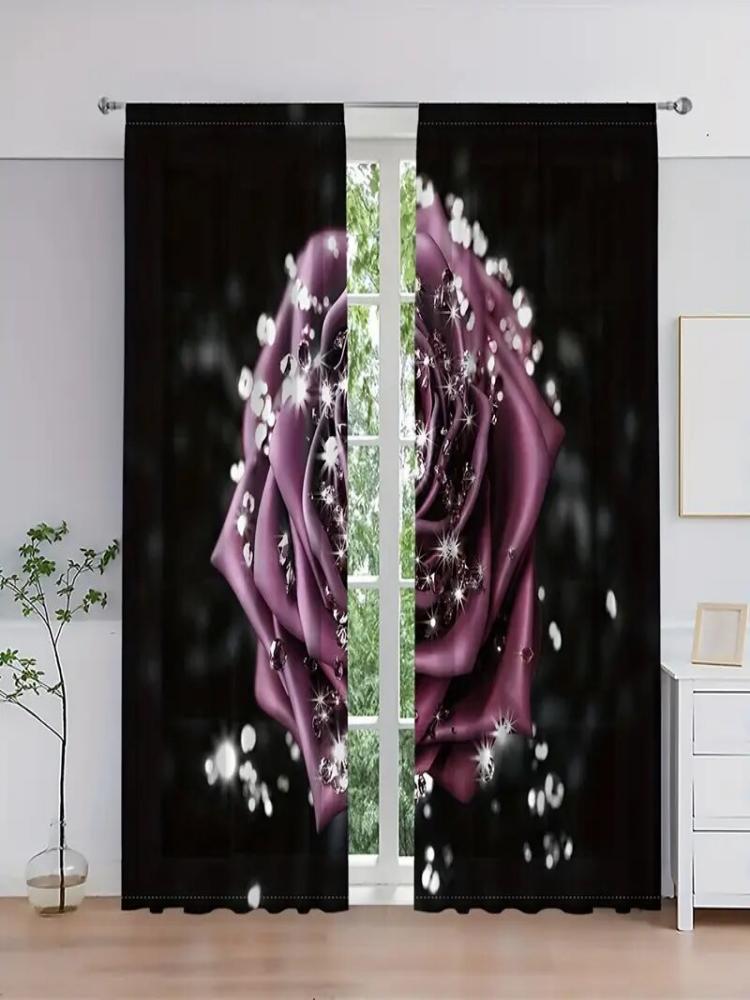 Crystal Rose Patterned Printed Curtains Bedroom Living Room Home Decoration Made Of Polyester Great Decor