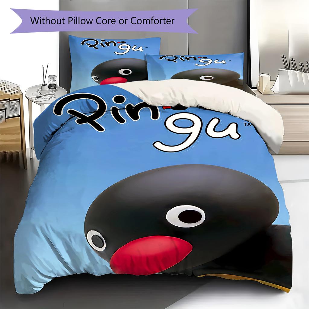 Ložní prádlo s motivem PINGU, Sada přikrývky Povlak na přikrývku Povlak na polštář Domácí narozeninový dárek (1 * povlak na peřinu + 2 * povlak na polštář, bez jádra)