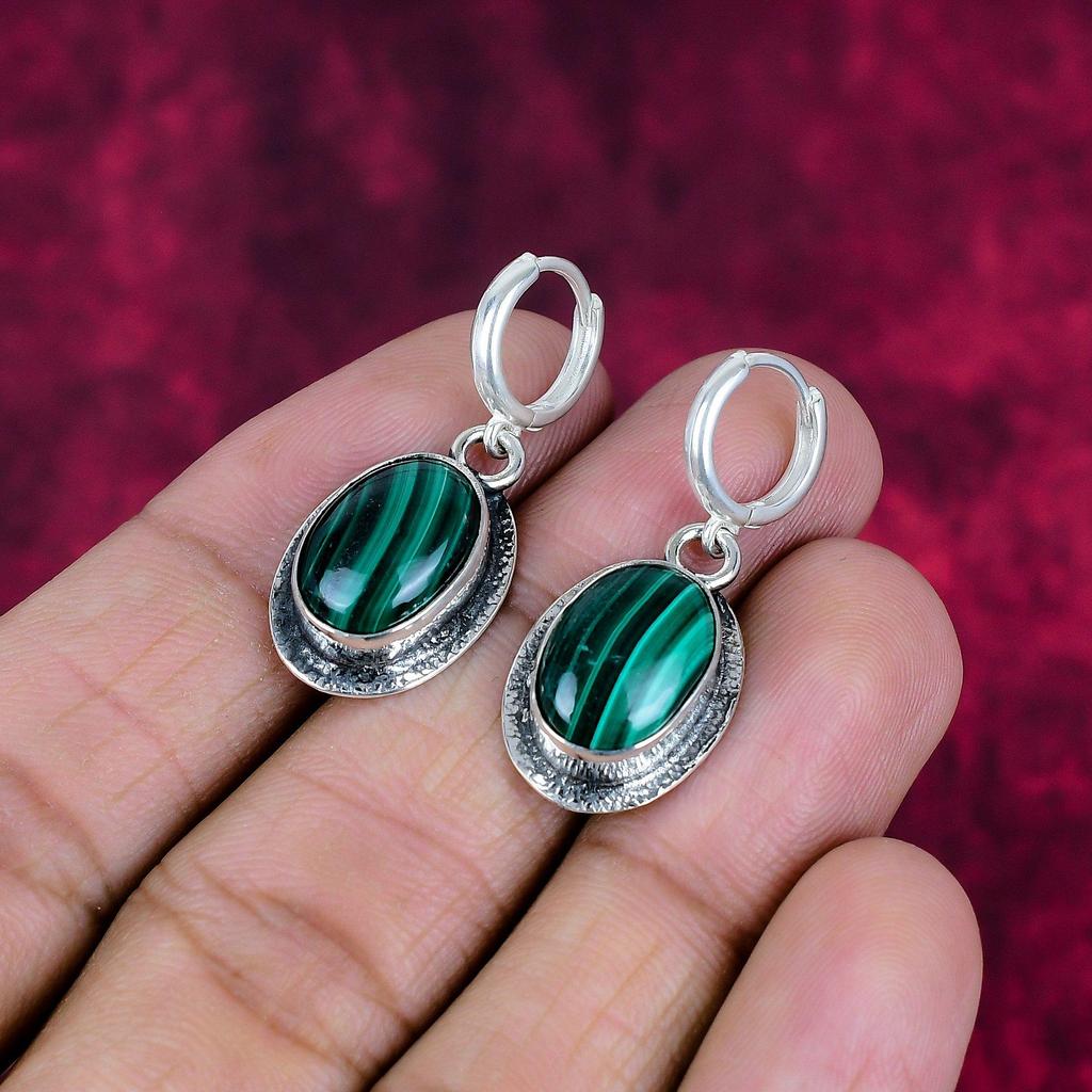 Malachite Earrings, 925 Sterling Silver Jewelry, Gift For Women Handmade Earrings Gemstone Jewelry