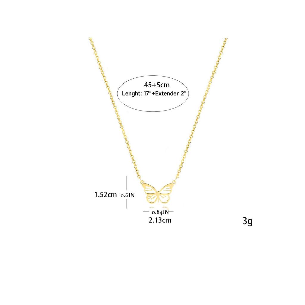 18K Gold-Plated Stainless Steel Hollow Butterfly Pendant Necklace