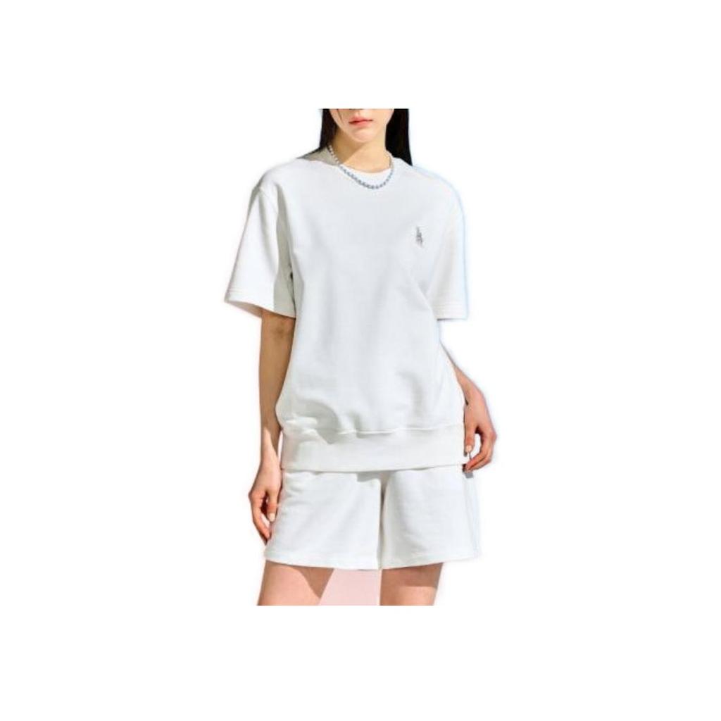 MLB Solid Color Pullover Crew Neck Short Sleeve T-Shirt Women Tops White 3AMTB0531-07IVS