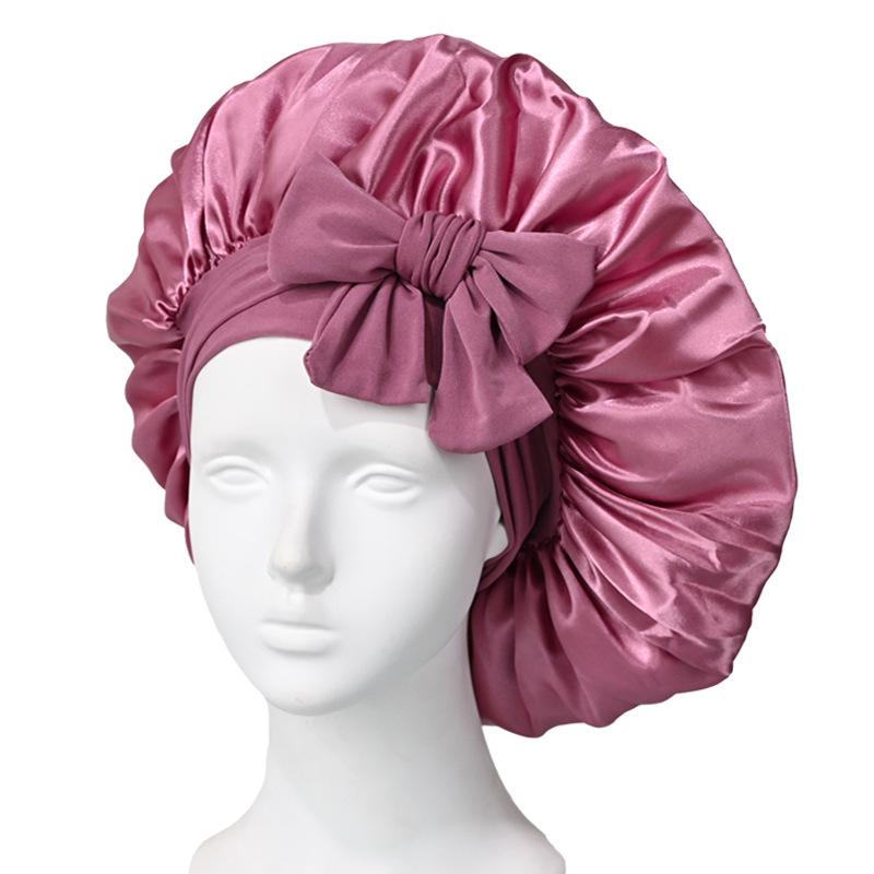 Extra Large Satin Bowknot Sleep Cap for Women's Hair Care
