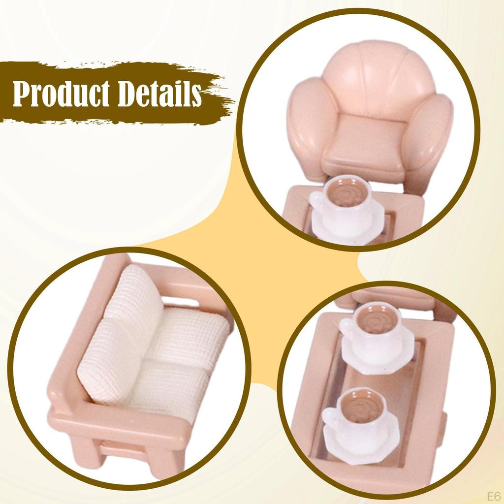 Dollhouse Furniture Set Hobby Crafts,Pretend Play Toy,Miniature Sofa Tea Table Toys for Girls