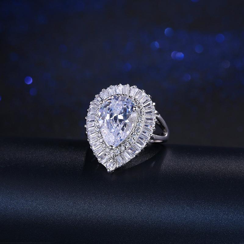 Ring Hand Jewelry, Temperament Platinum-Plated Water Drop Zircon Ring For Women