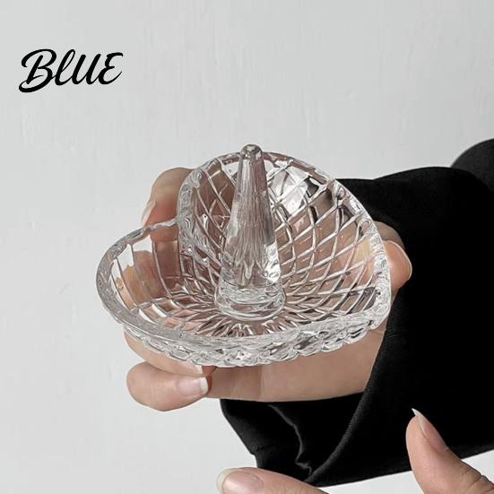 Small Ring Plate Jewelry Dish Glass Water Holder for Bathroom Ripple Elegant Clear Crystal Holder Decorative Trinket Tray Bedside