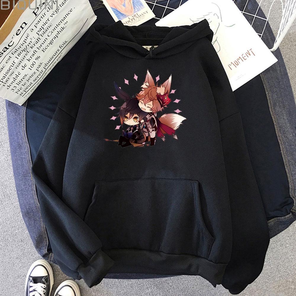 Genshin Impact Zhong Li Tartaglia Kawaii Hoodies Women Pullover Aesthetic Print Sweatshirts Oversized Pink Graphic Korean