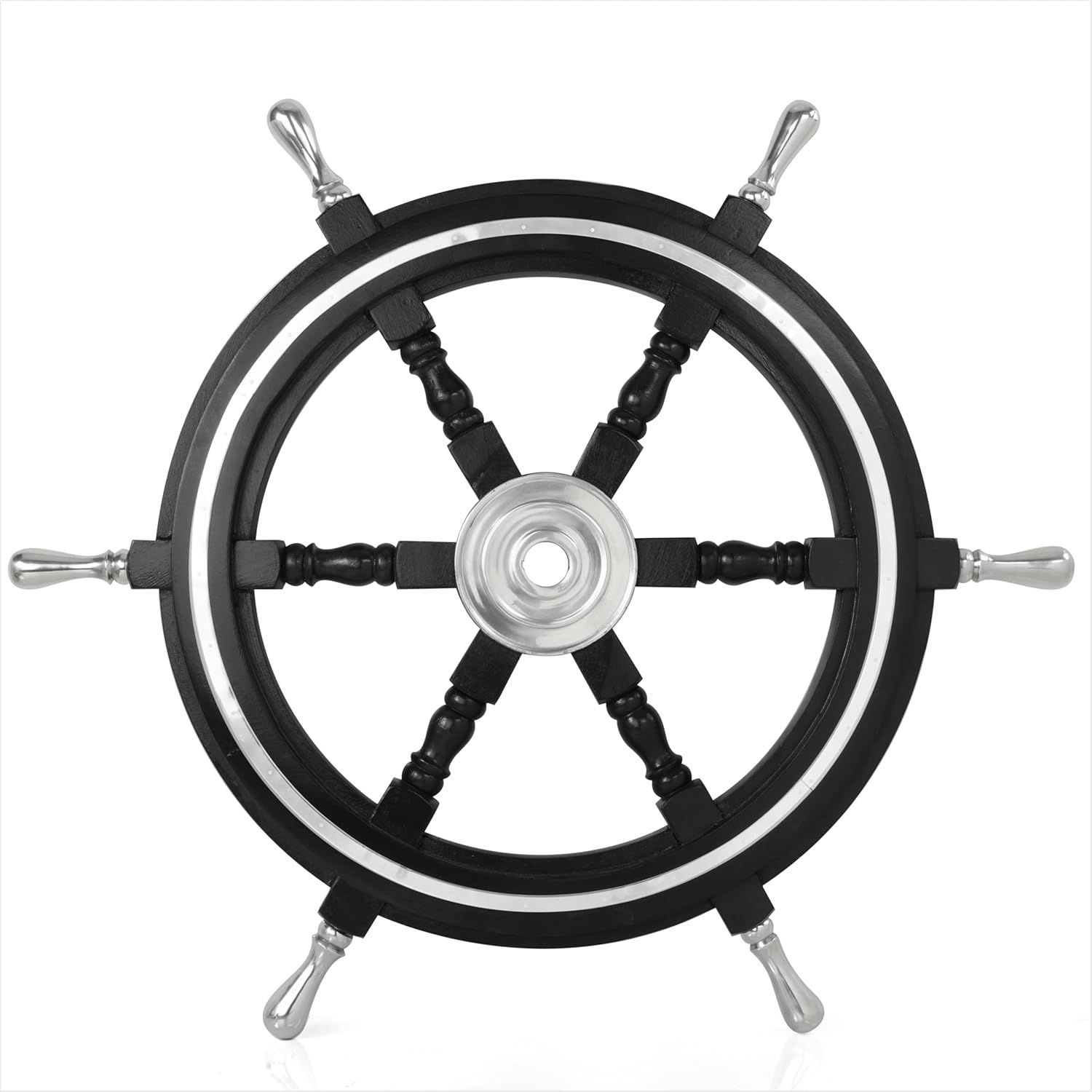 

Премиальный штурвал ручной работы из латуни и дерева | Роскошный подарок, декор | Коллекционные предметы для лодки (черный (Алюминиевое кольцо и ручка), 16 дюймов)