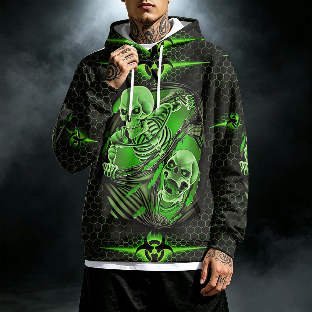 Men's Loose Fit Casual Hoodie with Pocket , Drawstring and Printed Pattern