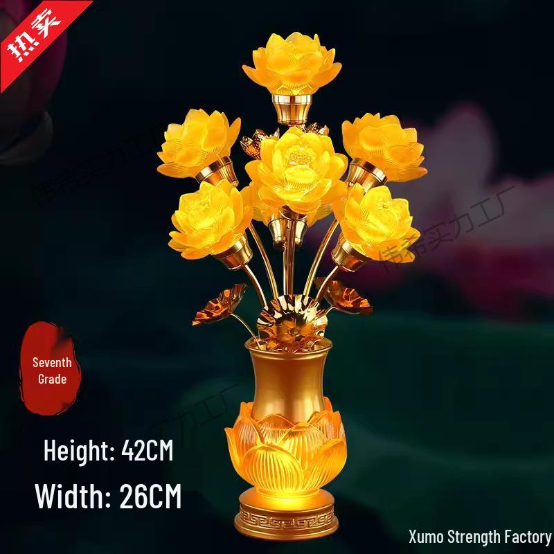 Seven-Color Lotus Lamp for Buddha Offering: Ever-Burning Guanyin Home Decor – Nine Horse Year Edition